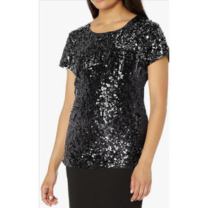 I.N.C. International Concepts Full Sequin Black T-Shirt Small 4-8